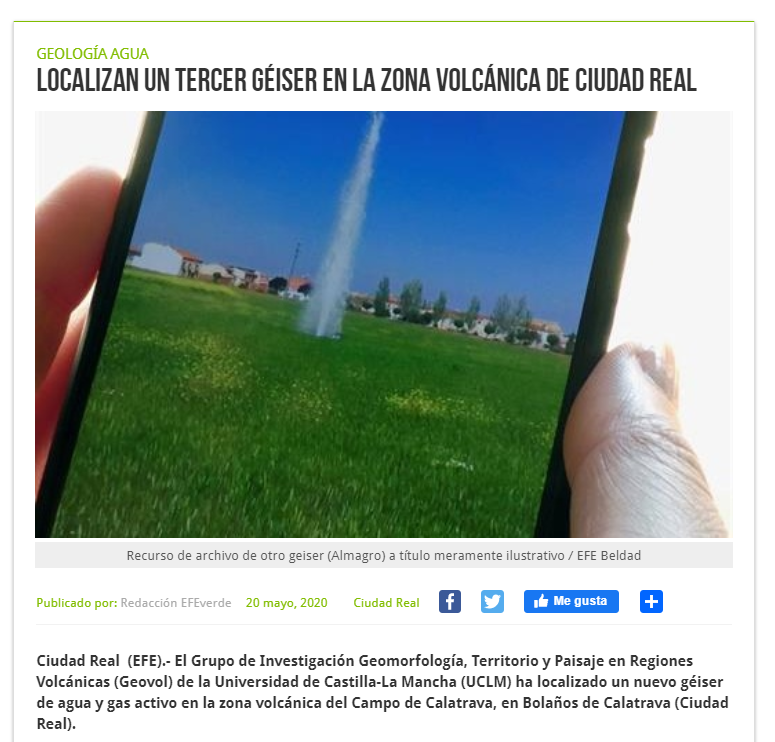Arturolarena's tweet image. Localizan un tercer #géiser en la zona volcánica del Campo de Calatrava, en #BolañosdeCalatrava (Ciudad Real). mtr.cool/pdrjkeqsyj  Foto: Archvivo a título ilustrativo/Geiser de Almagro en un movil. Nos lo cuenta @anibalclm