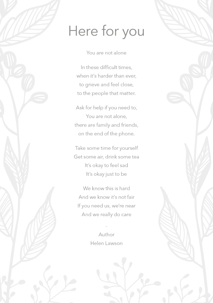 CoopFuneralcare's tweet photo. It's never easy losing someone you love, but now more than ever you may feel like you're going through grief on your own.

We'd like to share this poem written by our colleague, Helen, that reminds us that it's okay to ask for help if you need it. https://t.co/0zkogtwPOm