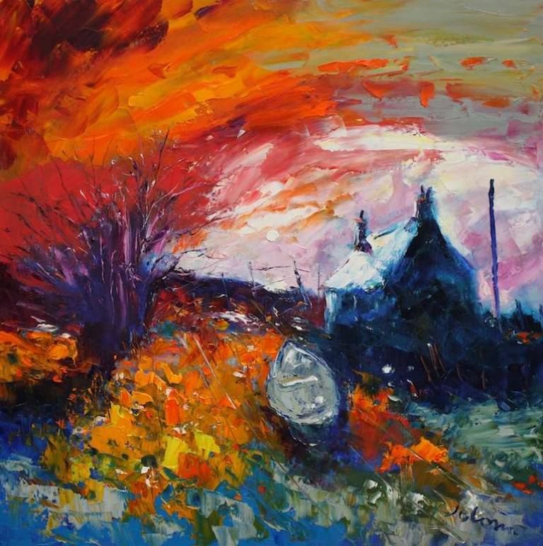 JolomoArt's tweet photo. "The West Coast is the best place for strong colour. When I look out of my studio window and it's a windy, stormy evening over towards Jura, the sky can be a strong, deep vermillion red." See John's new exhibition online at https://t.co/LD13TJCn30 #coloursofscotland #hebrides https://t.co/BTVgR2urRb