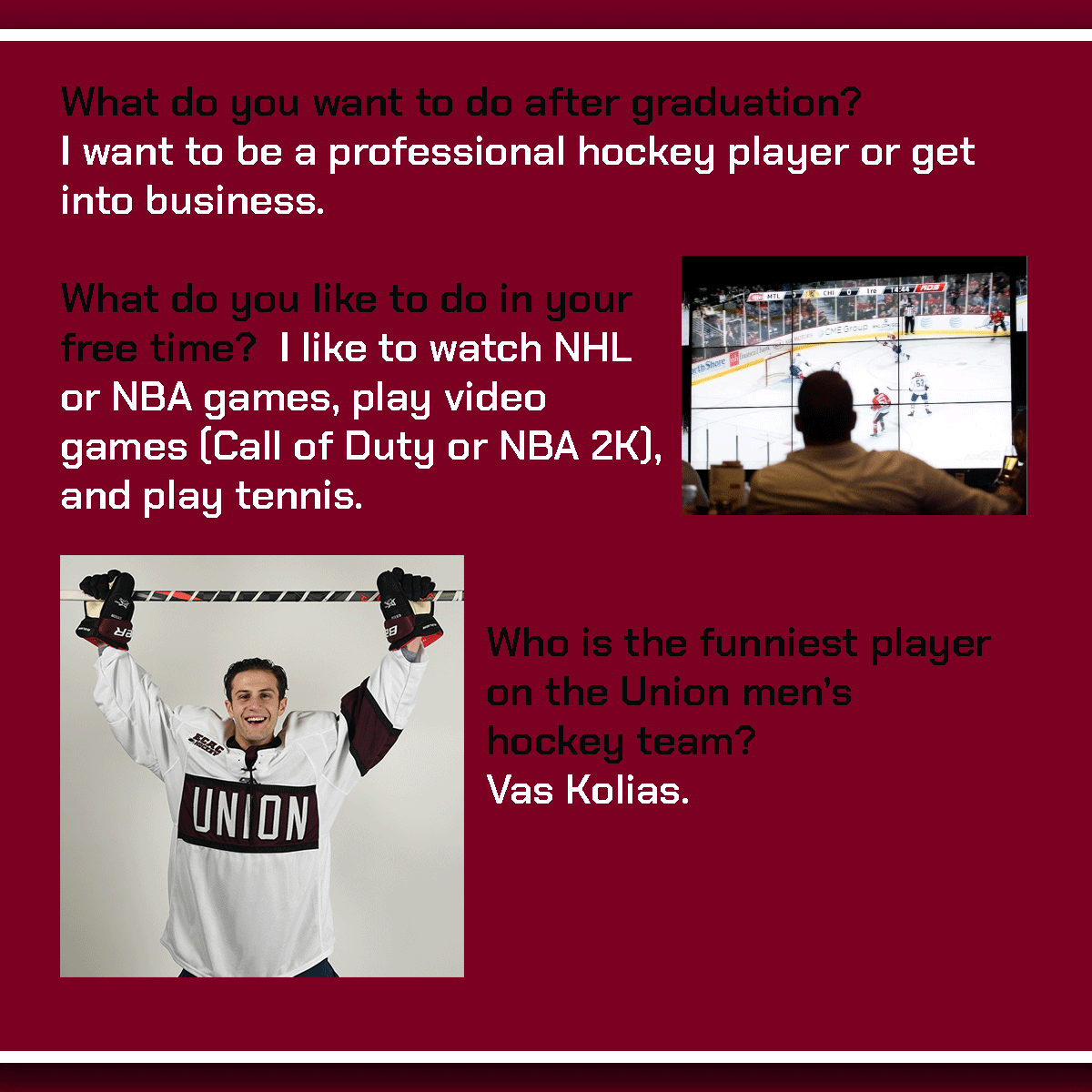 Unionmhockey's tweet photo. Start your Wednesday morning with 10 Questions from first-year forward Chaz Smedsrud!
#GoU https://t.co/XFoC05AuZL