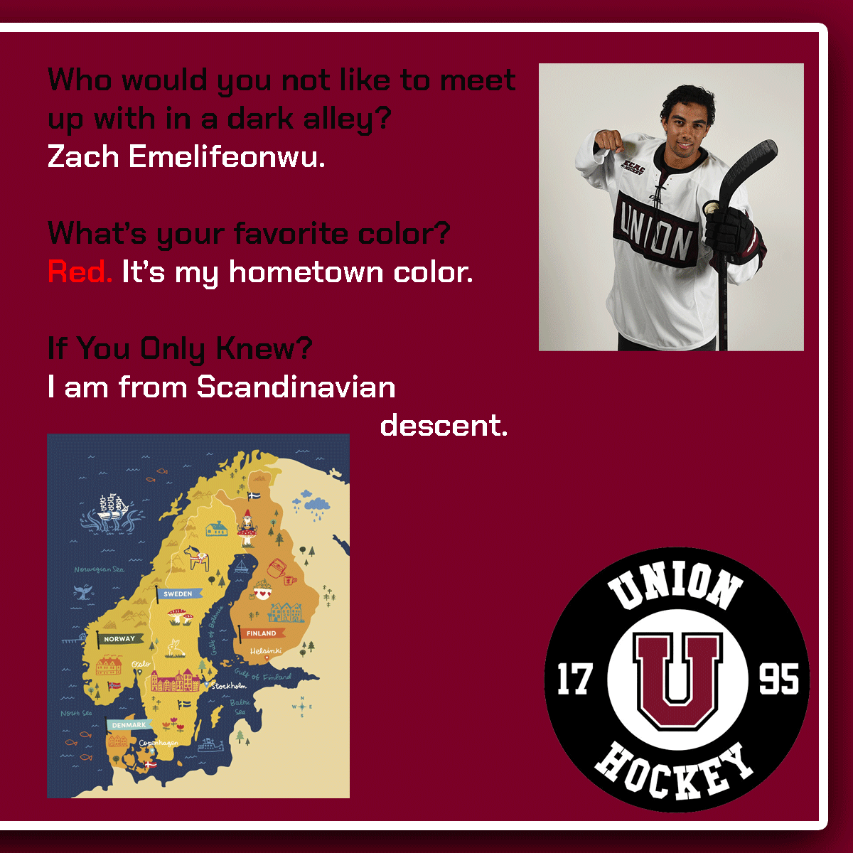 Unionmhockey's tweet photo. Start your Wednesday morning with 10 Questions from first-year forward Chaz Smedsrud!
#GoU https://t.co/XFoC05AuZL