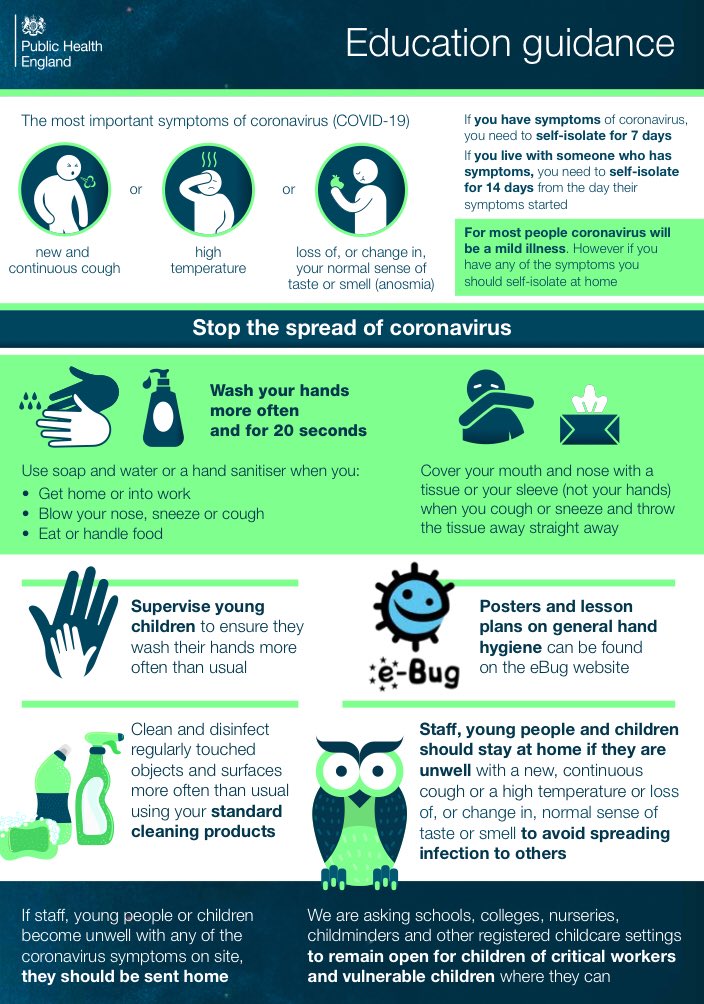 The Department for Education has published a poster for schools on coronavirus ...