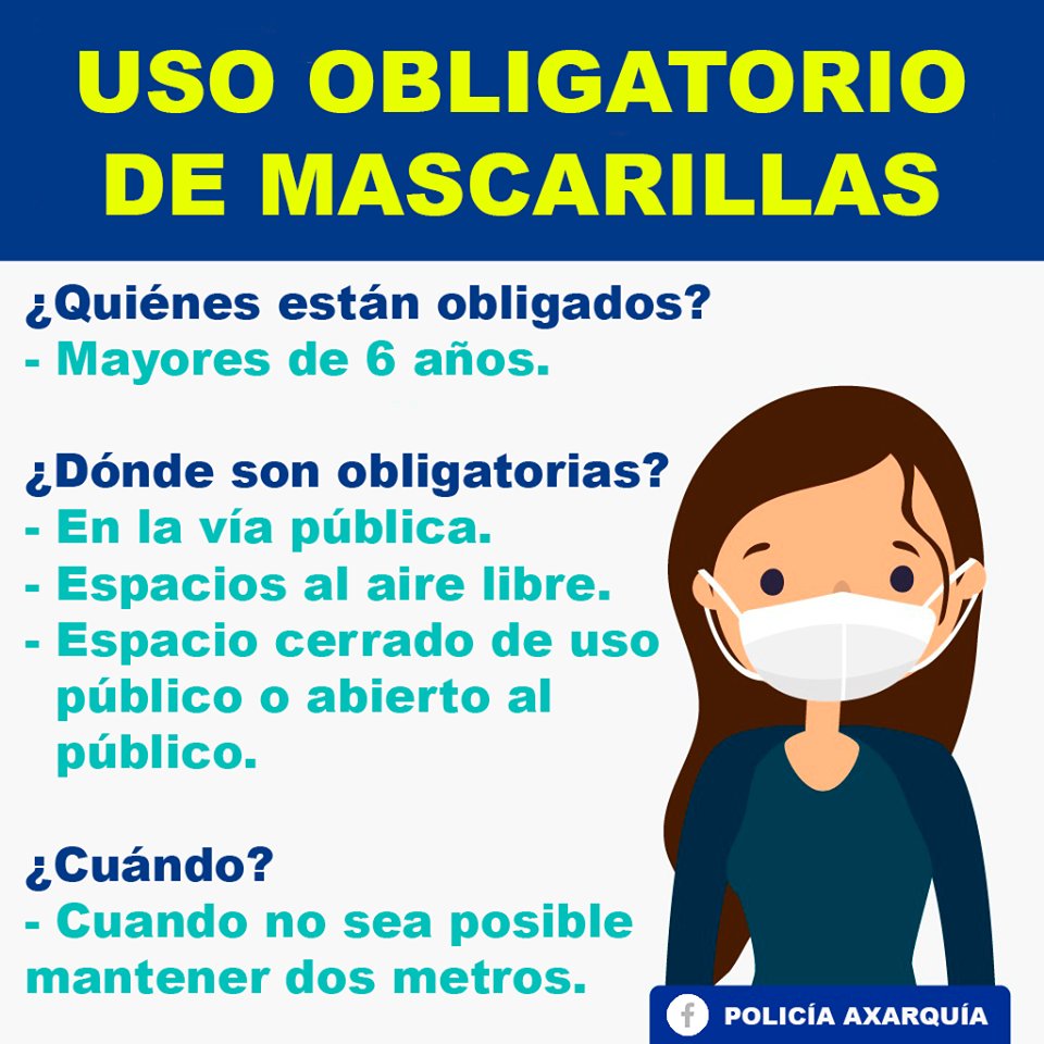 ⚠️USO OBLIGATORIO DE MASCARILLAS 😷
ℹ️ Entra en vigor a partir de mañana JUEVES, 21 de mayo.

#MascarillaObligatoria #UsoMascarilla #Mascarilla