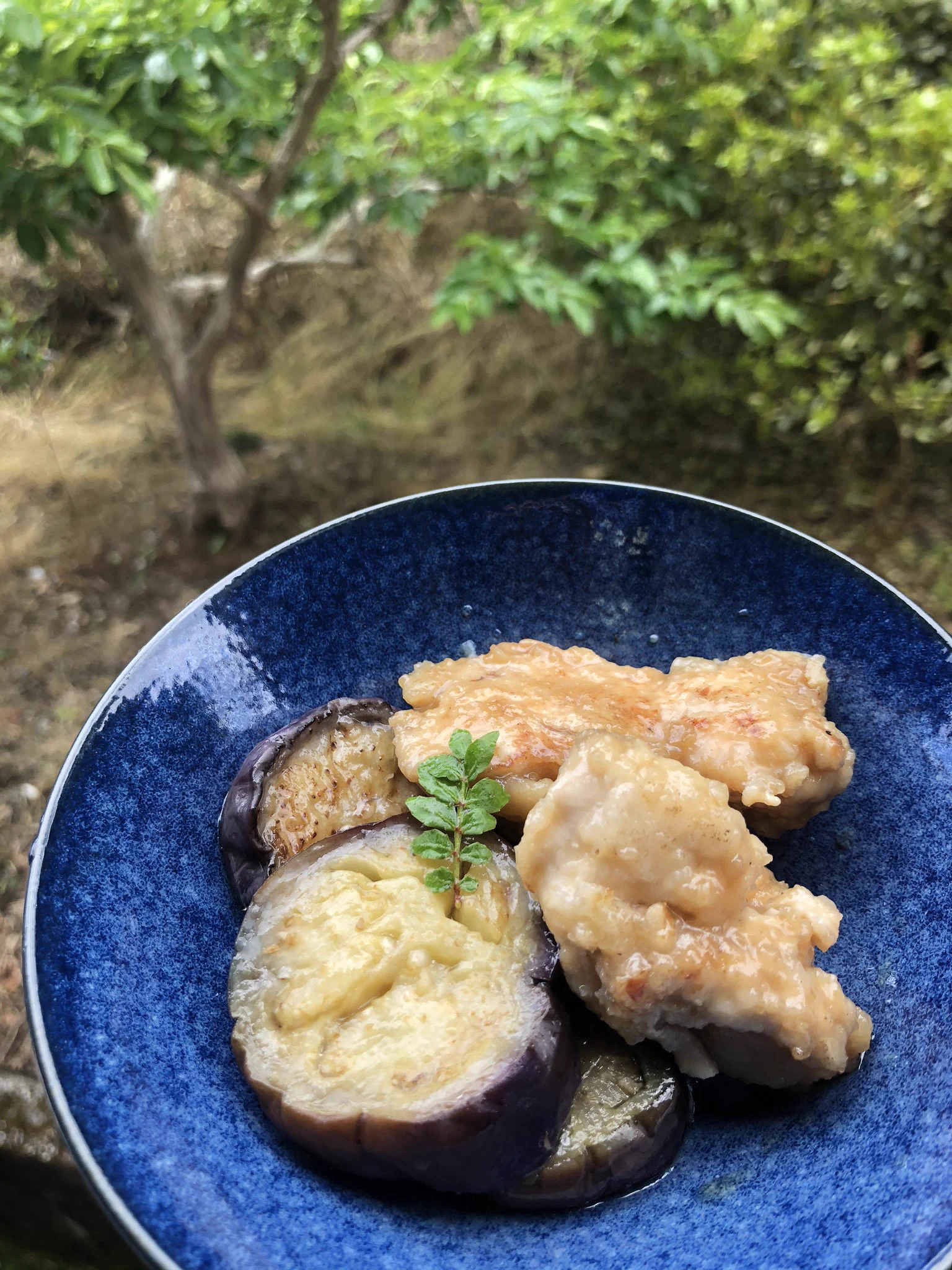 @syunkon0507 最新刊の揚げだしなす鶏、胸肉で作りました。夜勤明けの夫も満足してくれました❗️背景は、家の裏山です⛰ 