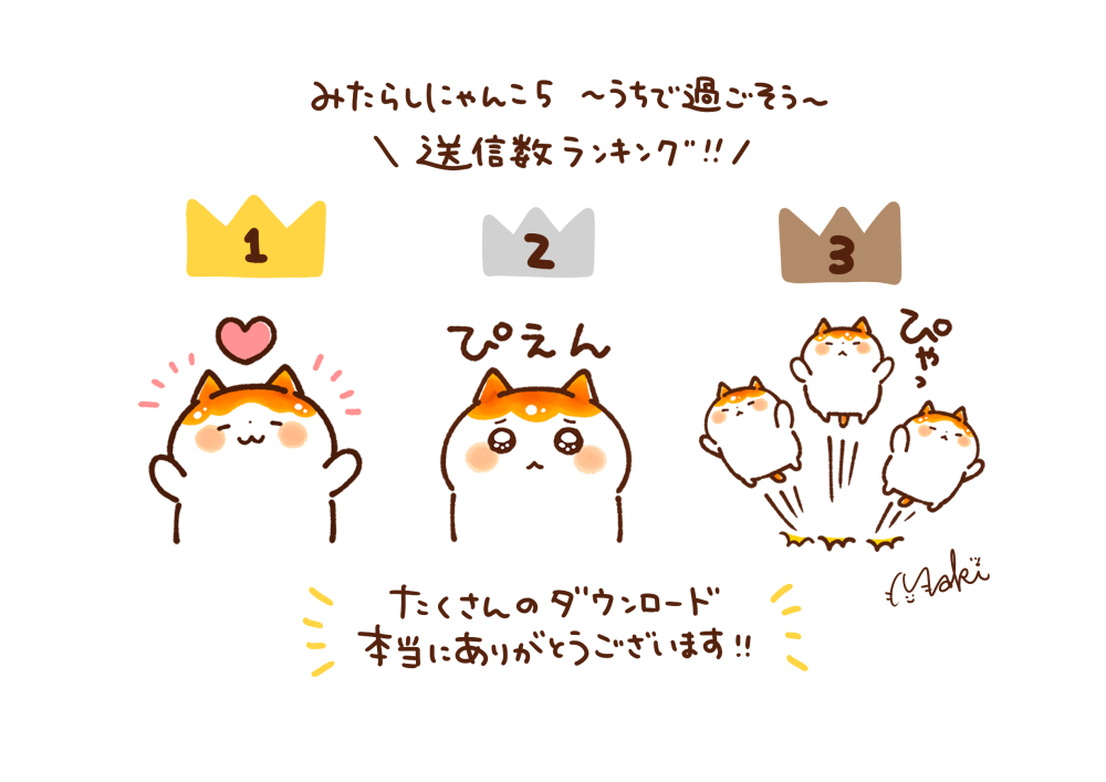 スタンプの送信数ランキングは現在こんな感じになってます✨ぴゃっが意外と多かった…笑!
たくさんのダウンロード本当にありがとうございます!🥰 