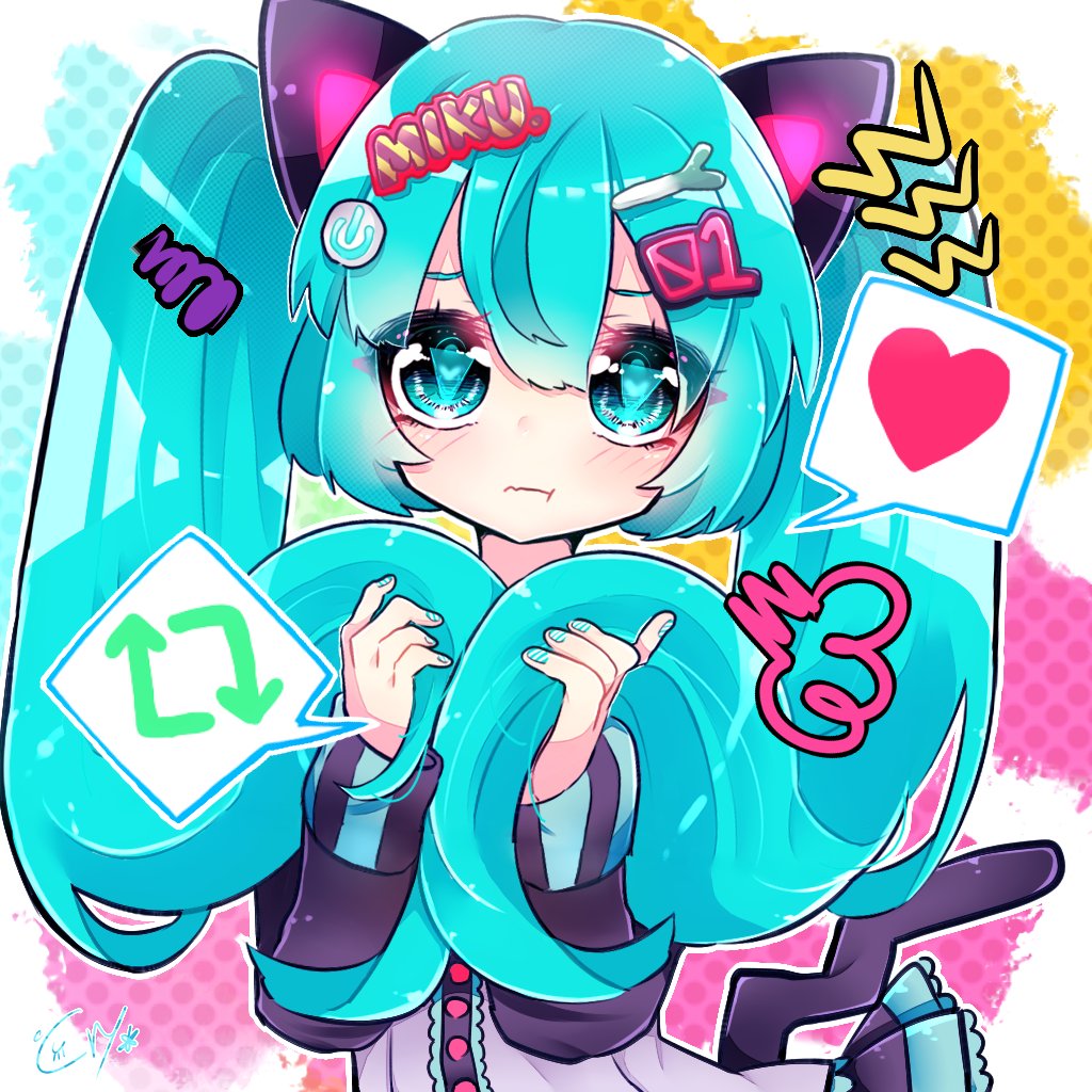 hatsune miku 1girl solo heart holding hair hair ornament long hair twintails  illustration images