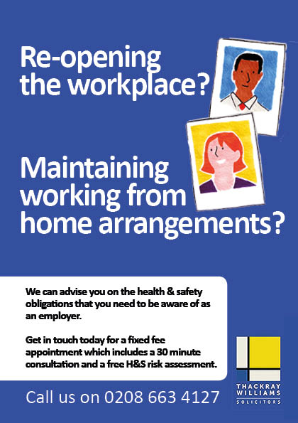 Re-opening the workplace, or maintaining working from home arrangements? We can advise you on the health &amp; safety obligations that you need to be aware of as an employer. 

Our fixed fee app  includes a 30 minute consultation and free H&amp;S risk assessment. Call us on 0208 663 4127