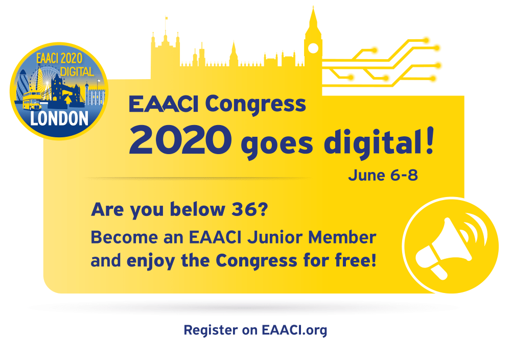 EAACI_HQ's tweet photo. Become an EAACI Junior Member and attend the EAACI Digital Congress 2020 for free! Be part of the largest community of young allergists and clinical immunologists. 
📢 Free Membership and Congress > https://t.co/ltt4LLTCEE
#EAACI2020 #allergy #immunotherapy #immunology @EAACI_JM https://t.co/2ybxuLm9gl