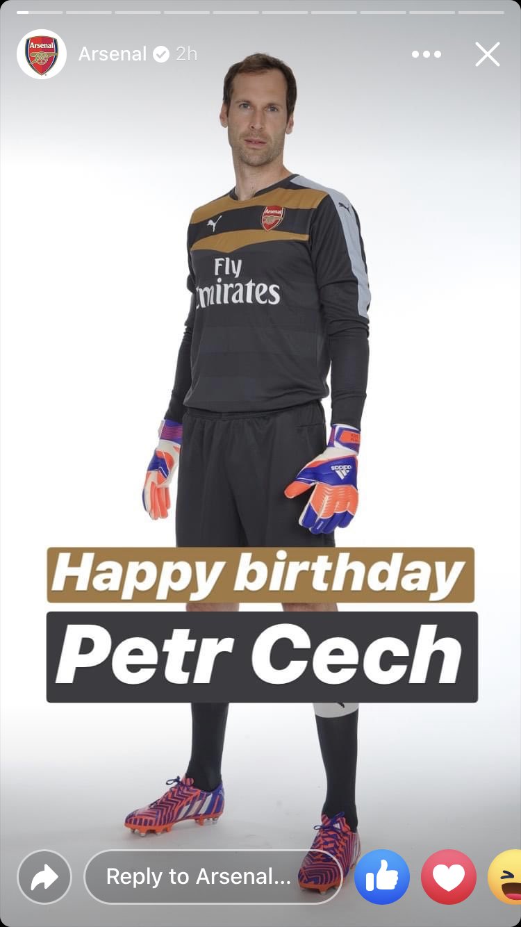 The official Arsenal Facebook account wishing Petr Cech a happy birthday. Doubt it would of gone too well on message 