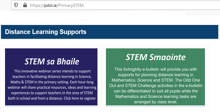 Missed today’s webinar? The recording will be available at pdst.ie/PrimarySTEM. While there, why not explore some of the other resources available to support teachers with supporting distance learning. <a href="/NCCAie/">NCCA</a> <a href="/Education_Ire/">Department of Education and Youth</a> #stemsabhaile #distancelearning