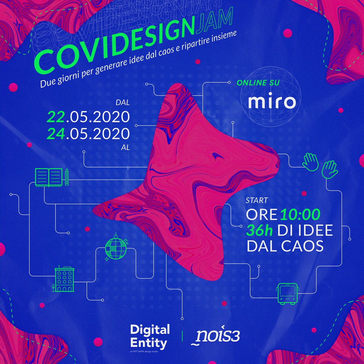 NTTDATA_IT's tweet photo. #DigitalEntity, lo studio di design di #NTTDATA, e @wearenois3 lanciano insieme il #COVIDesignJam, un weekend dedicato a generare delle proposte per risolvere le necessità quotidiane e le nuove esigenze imposte dall'#emergenza. https://t.co/hLg0VgSGhW https://t.co/Hp3yk33fls