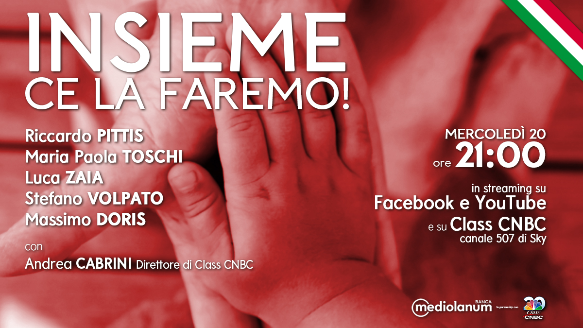 🔴 Questa sera ore 21:00 torna "Insieme Ce La Faremo!".
Quarto appuntamento in collaborazione con <a href="/classcnbc/">Class CNBC</a> per approfondimenti e consigli sull'attuale contesto finanziario.

In streaming su youtu.be/_eAce_jwFwE e bmed.it/insieme

#InsiemeCeLaFaremo #WeAreMediolanum