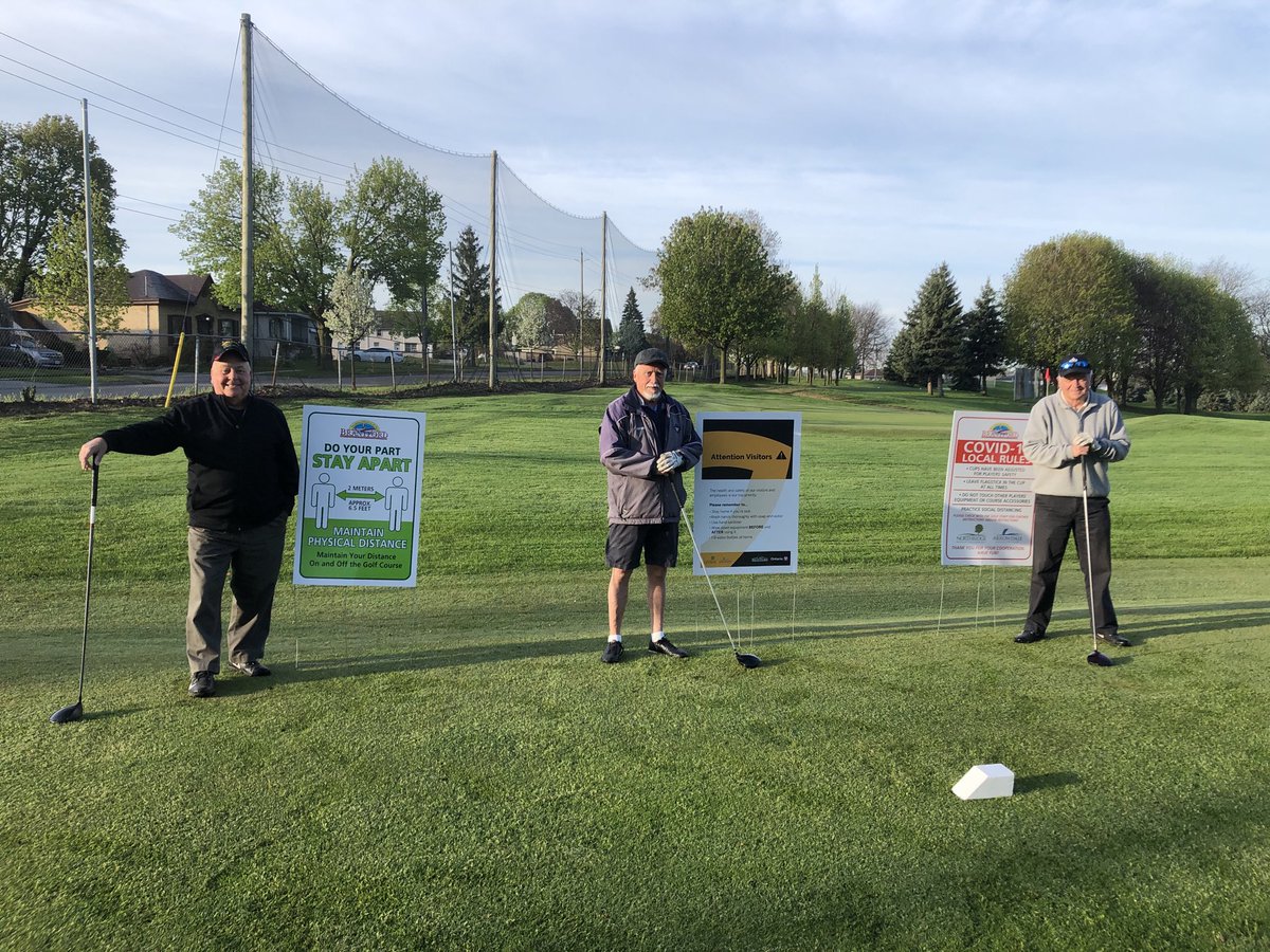 CityBtfdGolf's tweet photo. Welcome to the 2020 Golf Season at #ArrowdaleMunicipal - Arrowdale Members Jo Andrews, Claude Arsenault, Bill Walker leading the way on Opening Day - #PhysicalDistancing, #StaySafe, #HaveFun https://t.co/mLXS4aBfdo