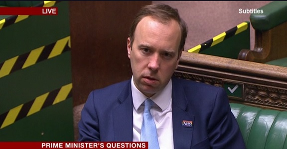 TobyonTV's tweet image. Matt Hancock's face as Keir Starmer quotes the government's own paper at them #PMQs
