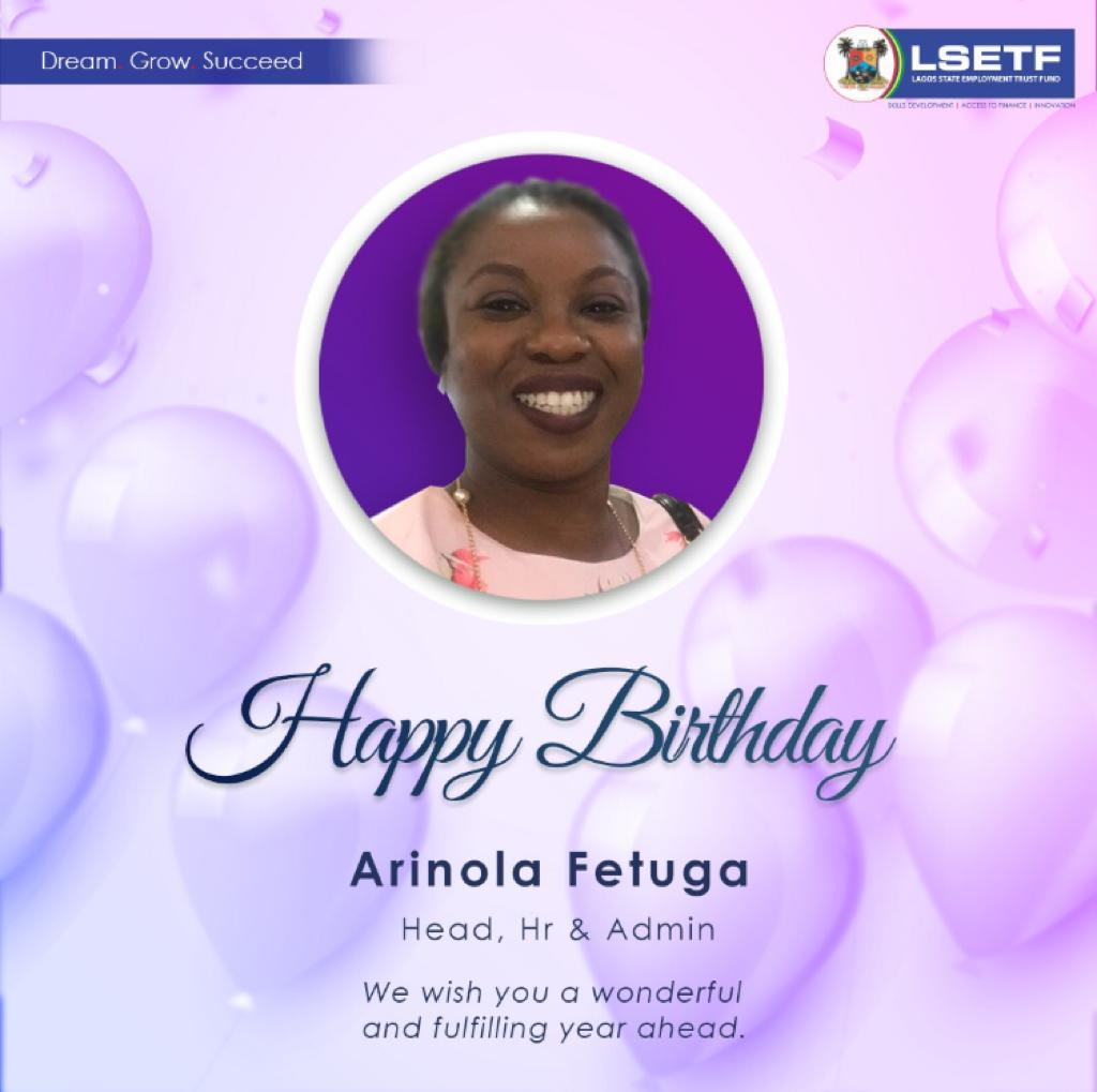 LSETF's tweet photo. Happy Birthday to our Head of HR & Admin #ArinolaFetuga
From all of us @LSETF, we wish you many more years in good health and prosperity.
#DreamGrowSucceed #Happybirthday #LSETF #Bestwishes #Mayborn #HeadHR&Admin #Blessed https://t.co/RdZ0YtbTkn