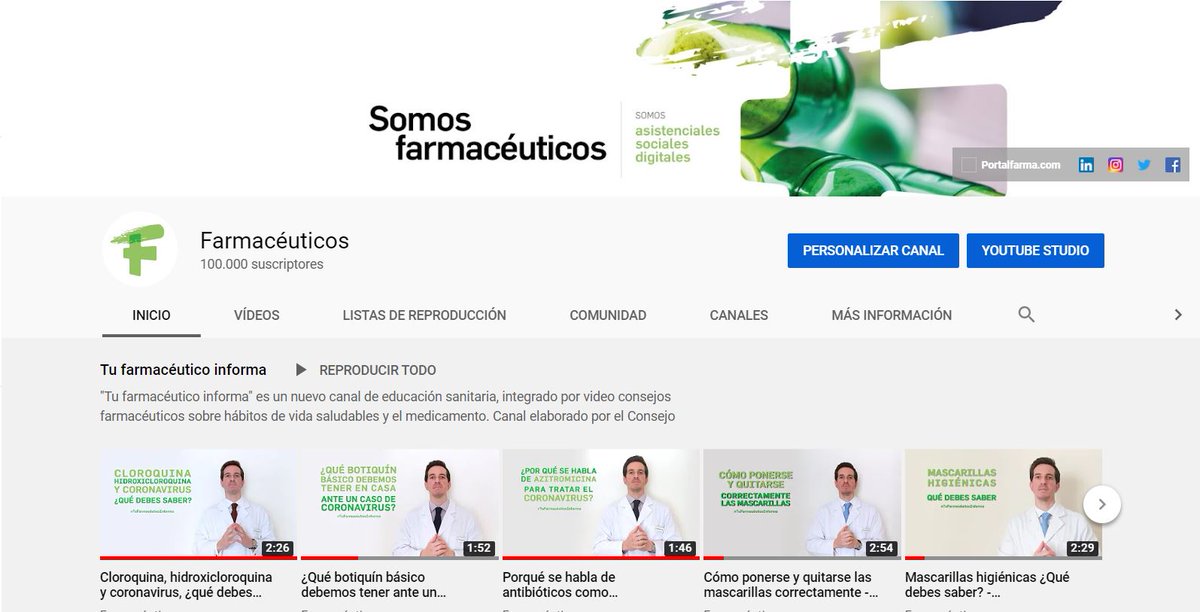 cjarvas's tweet photo. ¡¡100.000 suscriptores!! Gracias a todos por el enorme trabajo realizado para que el canal @youtube de @Farmaceuticos_  sea un referente en educación sanitaria 💪💪💪#TuFarmacéuticoInforma #SocialMedia https://t.co/zine41O8kM