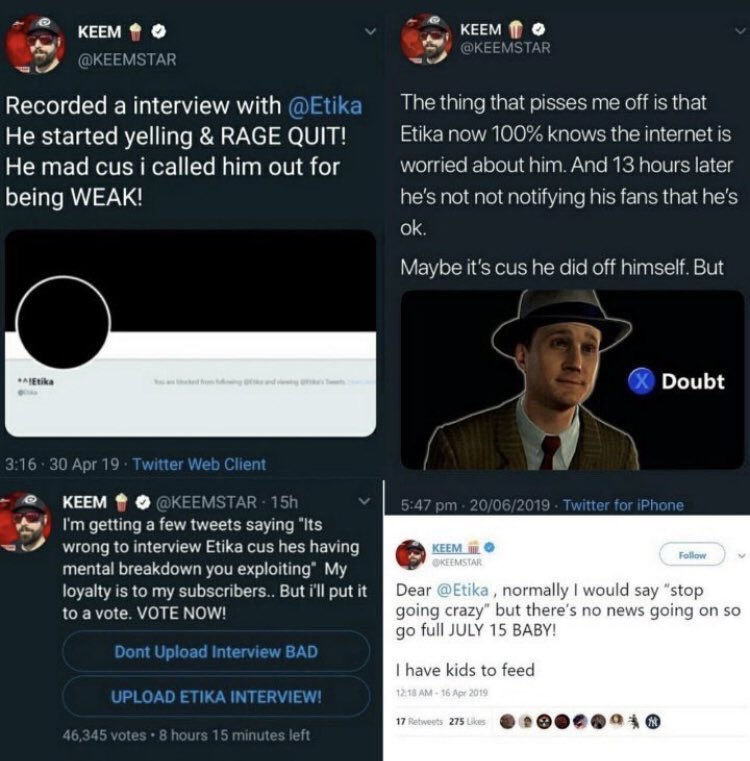 Urilicht's tweet photo. @Lyricoldrap @KEEMSTAR we can all see what a good "friend" you really are. maybe use your platform to talk about the dangers of mental illness and encourage people to take care of themselves, but I guess that doing good isn't the keemstar way. it's sad how my 3yo cousin is more mature then you. grow up https://t.co/VBJw6Hb4e1