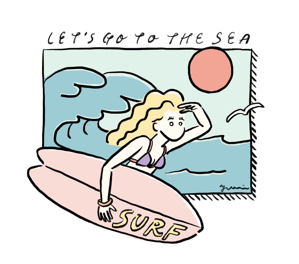 まつもとゆり 海へ行こう サングラスありなし２パターン Illustration Surfing イラスト サーフィン ガールズイラスト