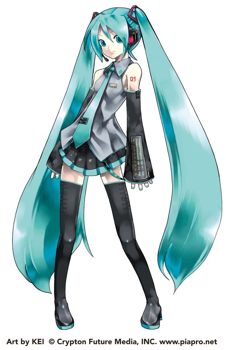 hatsune miku 1girl solo long hair skirt twintails necktie thighhighs  illustration images