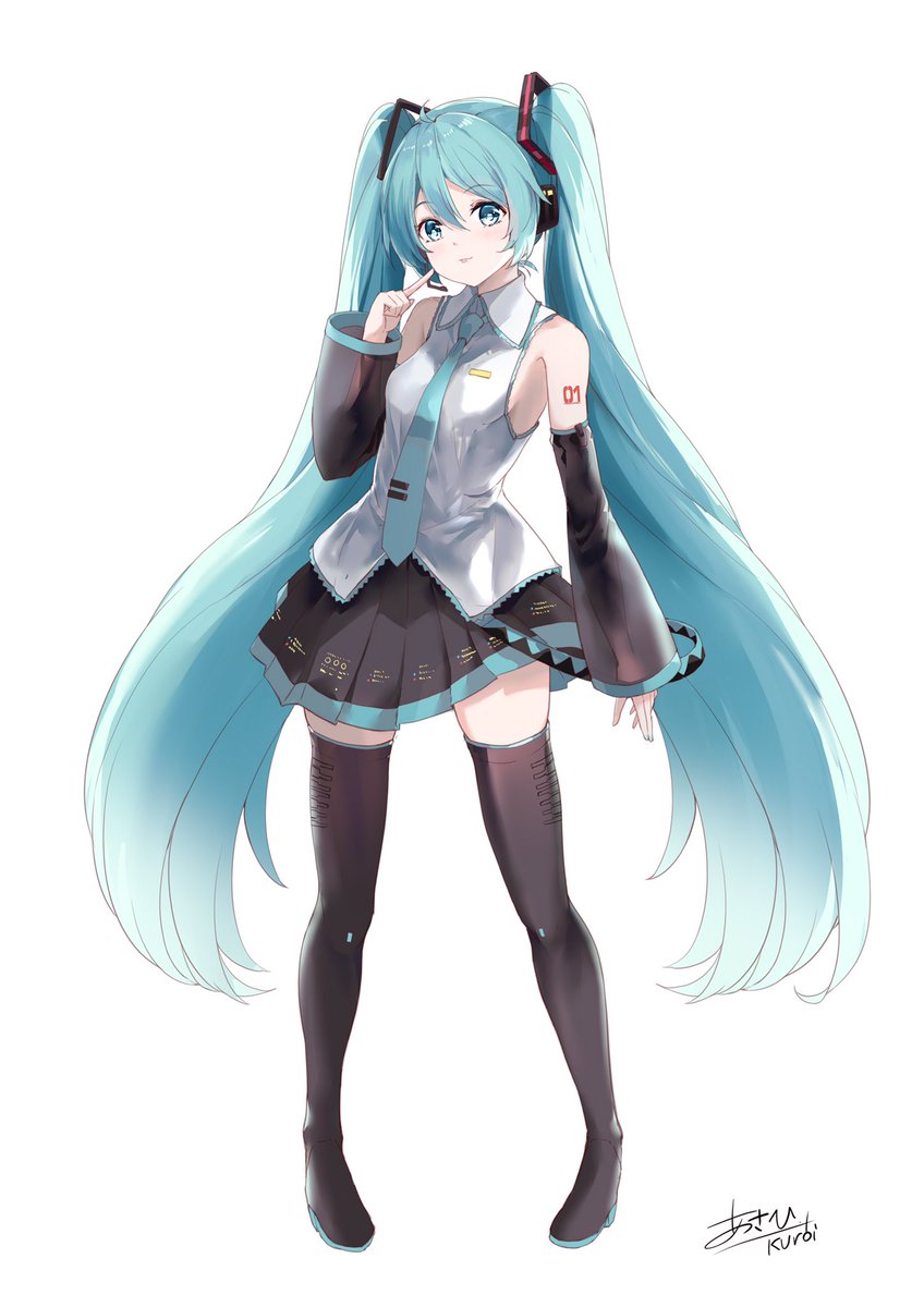 hatsune miku 1girl solo long hair skirt twintails necktie thighhighs  illustration images