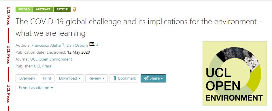 uclopen_env's tweet photo. CALL FOR PAPERS concerned with the effects on the environment, the societal restrictions and subsequent recovery from the #COVID-19 pandemic. Submission open to all. Read full editorial #openpeer review #preprints @f_aletta @Science_Open @Environ_Domain https://t.co/LHXwi8Kq6L https://t.co/3gW0MyyXci
