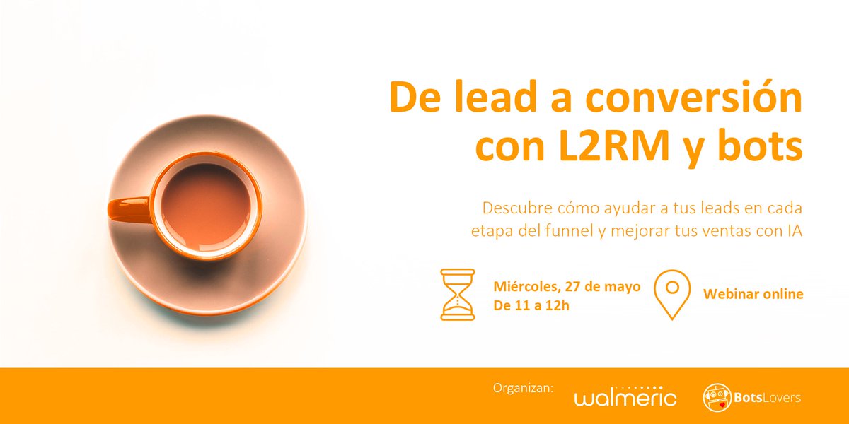 walmeric's tweet photo. Bots y #L2RM: ¿cuáles son las tendencias? ¿Cómo ayudan a convertir? Descúbrelo en nuestro próximo WEBINAR "De lead a conversión con #L2RM y bots" con @botslovers :

📆 El próximo 27 de mayo
🕚 A las 11 am de Madrid (CEST)

👉 Regístrate en: https://t.co/WsK3AtI4xO https://t.co/ImBuzHwAhF