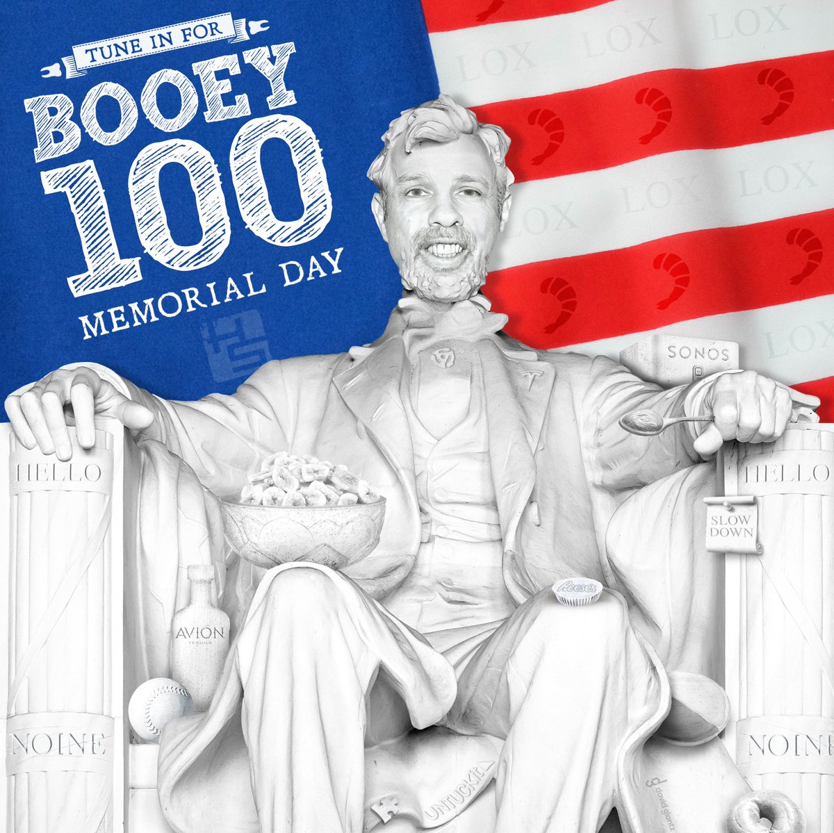 DavidGlantz3's tweet photo. It would be a bit of a stumble if you didn’t tune in all #MemorialDay on the Makine for #Booey100. 
🍤🍫⚾️🍌🧩
@HowardStern @sternshow @robertAbooey @SIRIUSXM https://t.co/F4doggfzOU
