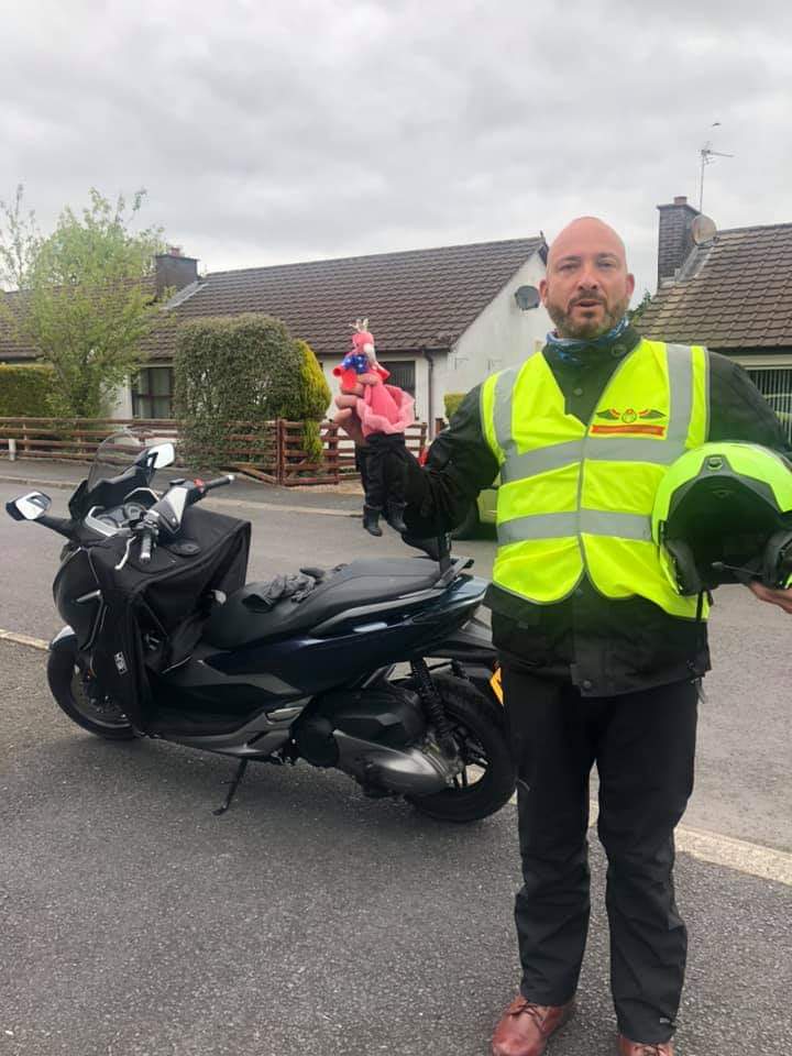 TeamVBG's tweet photo. PPE & PPE is the order of the day and of course the #PPE FIFI flamingo at one of our scrubs makers pickup point ! As we said we will be here as long as needed and we are still delivering those urgently required #perscriptions! 🏍 #teamvbg https://t.co/2xvqgVEmqo #vetted #riders https://t.co/4m4p8Plsrf