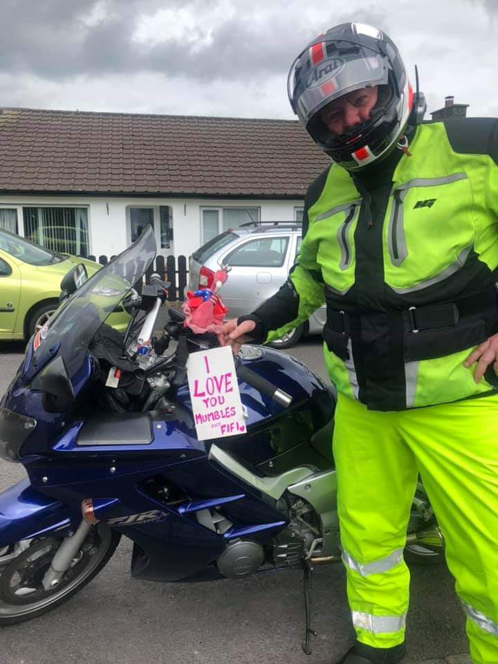 TeamVBG's tweet photo. PPE & PPE is the order of the day and of course the #PPE FIFI flamingo at one of our scrubs makers pickup point ! As we said we will be here as long as needed and we are still delivering those urgently required #perscriptions! 🏍 #teamvbg https://t.co/2xvqgVEmqo #vetted #riders https://t.co/4m4p8Plsrf