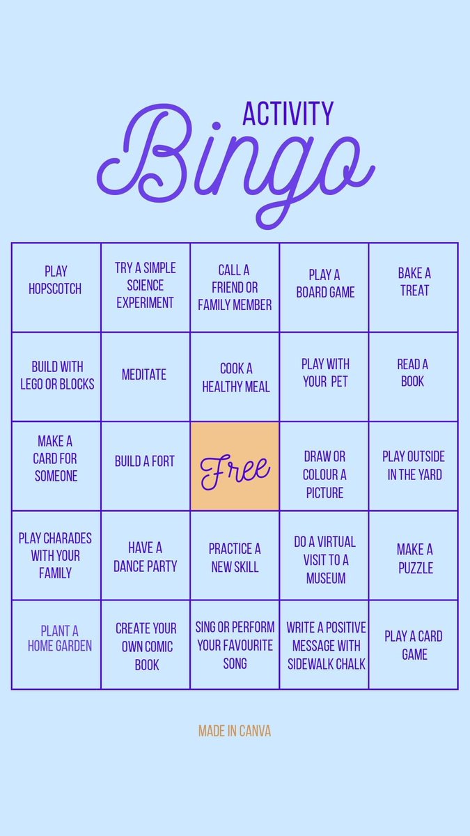 _HaltonHills's tweet photo. Activity Bingo is a great twist on the traditional game. Challenge your family for the day and see who can get BINGO! #caughtbeingactive #activeeasy https://t.co/UszAbKKTOH