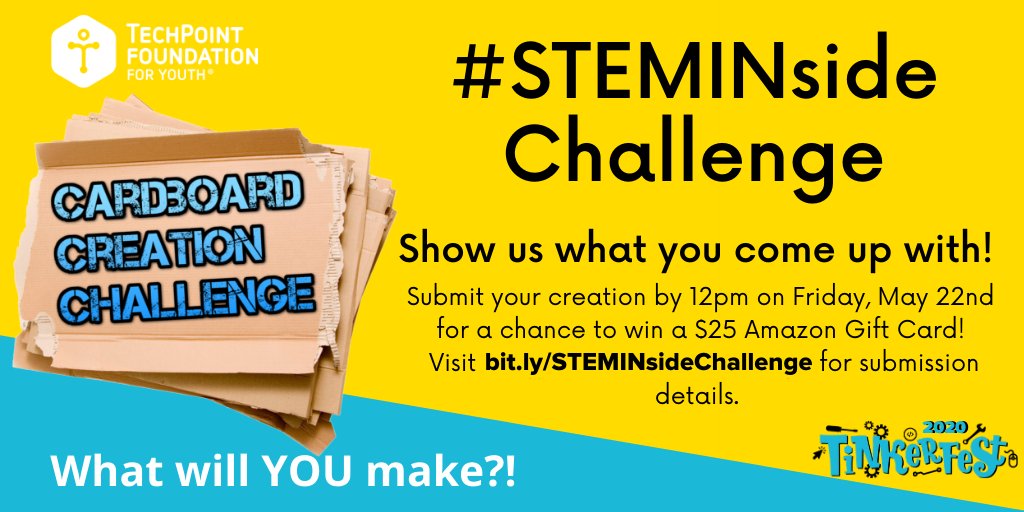 TechPointYouth's tweet photo. There’s still time to participate in the #STEMINsideChallenge! We can’t wait to see what you all come up with, submit your creations by Friday.
More info here: https://t.co/zPt1wri3V3
#STEM #STEMeducation https://t.co/DPwMhgElrM