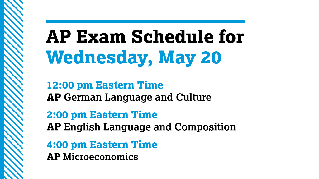 CollegeBoard's tweet photo. ---- Today's AP Exam Schedule -----

✅ Get the test day checklist. https://t.co/QexTyHQu2P
⏰ All AP exams start at 12 pm, 2 pm and 4 pm Eastern Time. You can use this time zone converter if you're unsure of your local testing time: https://t.co/kxPX6saEqY. https://t.co/ULM3ymPu1U