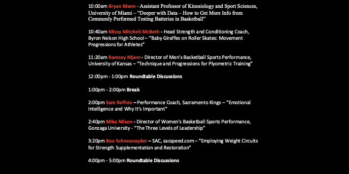 BBALLStrength's tweet photo. Day 2 Schedule! Tomorrow May 21st. Kicking off with @jbryanmann! https://t.co/HjmZthwVt7