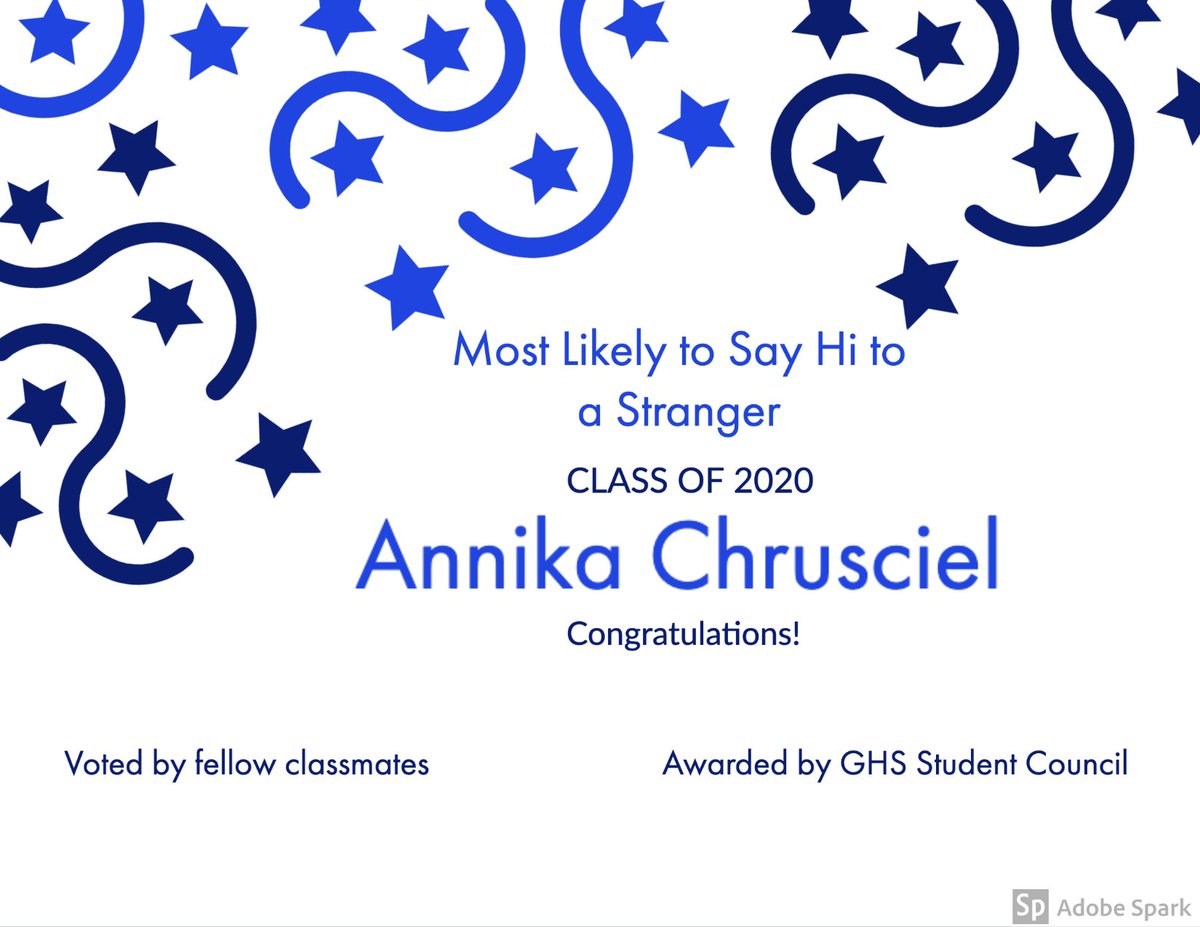 SENIOR SUPERLATIVES:
the votes are in!! Most likely to say Hi to a stranger goes to...