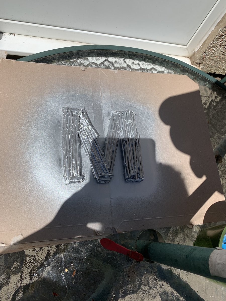 CharlieCharls88's tweet photo. So today we used card,sticks and spray paint to create an M for morgans room @Mrs_Ward1 @paganelschool https://t.co/eknwIV38Ga