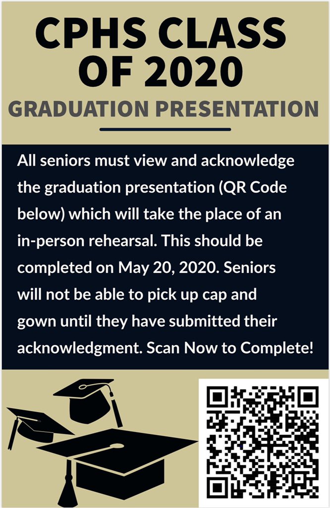Important announcement for #CP2020 Seniors, see QR code below and complete today! 🎓#ParkFirstClass