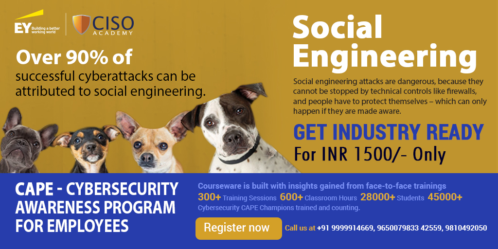 cisoacademy's tweet photo. GET INDUSTRY READY 
To be #BetterEveryday &amp; be #Cybersecure 

CISO Academy and Ernst &amp; Young jointly offer a comprehensive Cybersecurity Awareness Program - CAPE
CAPE comprises of 15 Self-paced online training modules with knowledge checks. Register Today!
https://t.co/PB2b0ZbkAk https://t.co/0DXeTRH6Ib