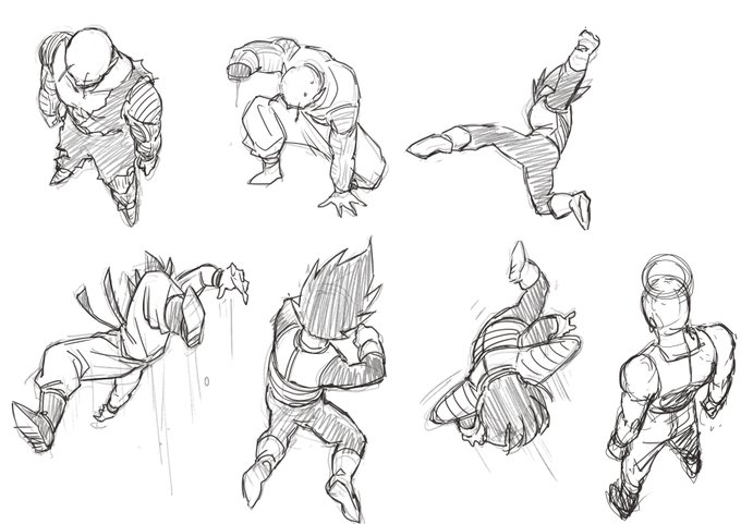 ドラゴンボール模写してみる。子どもの頃、読んでた時は気が付かなかったけど一々難しいアングルのポーズで描かれていて感心する。超の人もその辺アドバイスされてたしね。 #dailysketch 