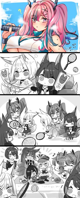 ブレマートンにテニスを教えてもらう赤城と加賀の漫画です。
+いつの間にか集まってる天城さん達

#アズールレーン 