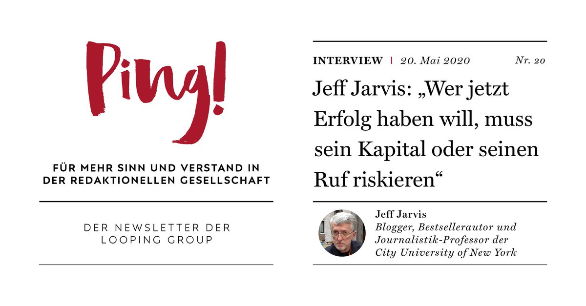 #Bestsellerautor und #Journalistik Professor <a href="/jeffjarvis/">Jeff (Gutenberg Parenthesis) Jarvis</a> kritisiert im Ping!-#Interview u.a. den #Technologiepessimismus der Deutschen und erklärt, warum er in der #COVID-19-Krise dafür plädiert, dass alle Nutzer mehr #Daten teilen. Jetzt abonnieren looping.group/#newsletterMod…