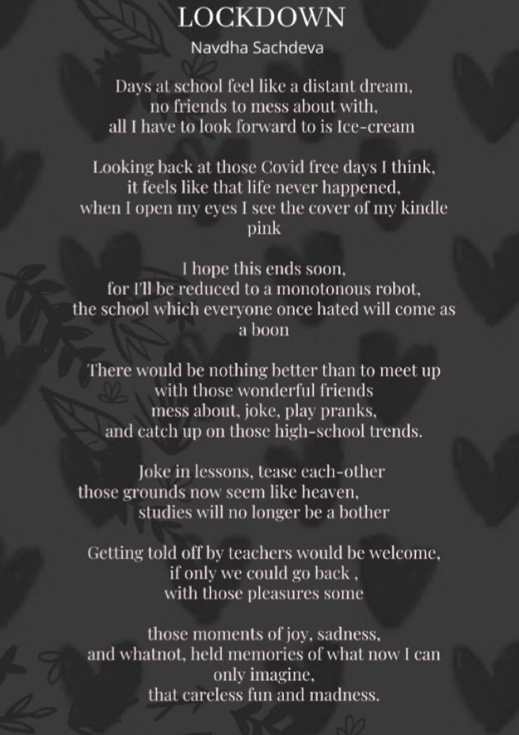 This poem was written by a student in @MissOH_Art’s Yr.7 Tutor Group <a href="/MagnaCartaSch/">Magna Carta School</a> (Navdha has agreed for both her poem &amp; name to be shared in this way). Both her tutor &amp; I applaud her talent &amp; the sentiments contained in her poem...