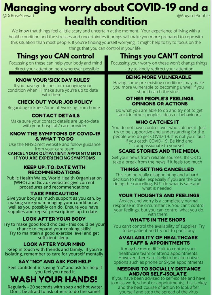 ChemistWilliams's tweet photo. We receive many customers each day who all say they are concerned about their health condition and #COVID19. @DrRoseStewart has made this excellent document outlining the things you can and can't control in your life. Take a look: https://t.co/rDrl8oUGZo