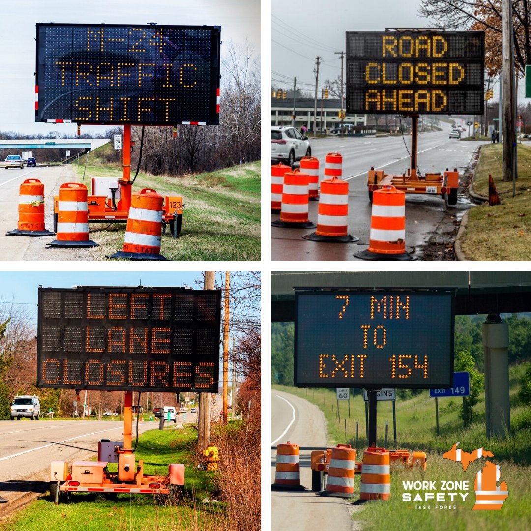 thinkMITA's tweet photo. Portable Changeable Message Signs (PCMS) display traffic information in work zones. Do YOUR part & follow the guidelines provided by these signs to make your navigation of work zones as safe as possible for yourself & workers. #WorkZoneWednesday #TZD #SafeSigns #TheMoreYouKnow https://t.co/aKr1Rq8bl3