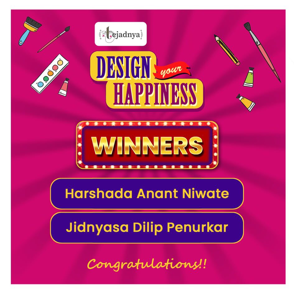 tejadnya's tweet photo. We are super excited to announce the winners of the #DesignYourHappiness contest. 
Heartiest Congratulations to Harshada Anand Niwate and Jidnyasa Penurkar 👸🏻

Thank you all for participating. Stay tuned with us for more amazing contests.😉 https://t.co/cnO2cCiP5t