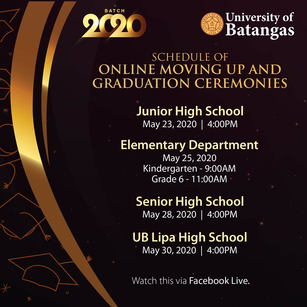 UBatangas's tweet photo. #UBianAdvisory: We are inviting our valued students and parents and/or guardians to join us in celebrating this remarkably innovative moment in our academic history, our Online Moving Up and Graduation Ceremonies for Basic Education programs of UBBC and UBLC. https://t.co/1bJuBIwdlf