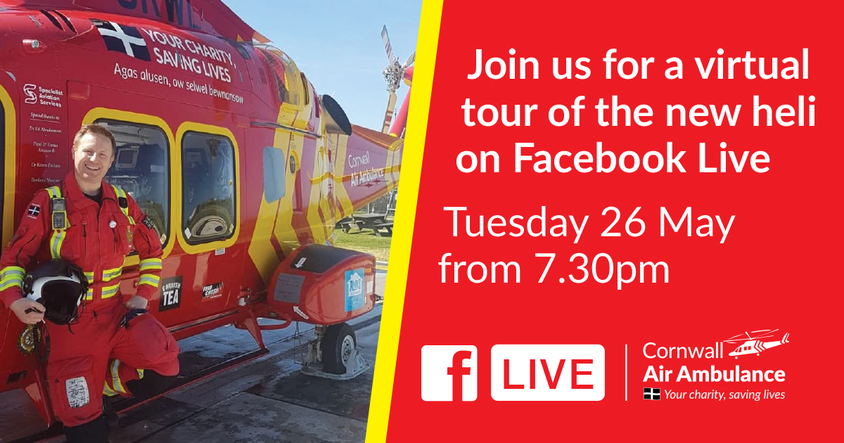 cornwallairamb's tweet photo. Fancy a close-up look at the #newheli? Critical care paramedic Tom will be hosting a live tour of the aircraft on our Facebook page next week. It's your chance to see inside, check out the kit & ask him your questions- don't miss it πhttps://t.co/WwY4p9LW8S https://t.co/TwYt8PJyQb