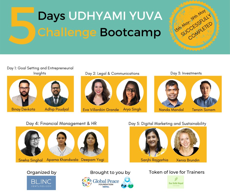 Blincventures's tweet photo. We are proud to announce that we have successfully completed our first ever virtual bootcamp!! 

#UYC #udhyamiyuwachallenge  #bootcamp #virtualsession #nepal
#seedfund #blincventures #nepal #GlobalPeaceFoundation https://t.co/vRIHVixmqi