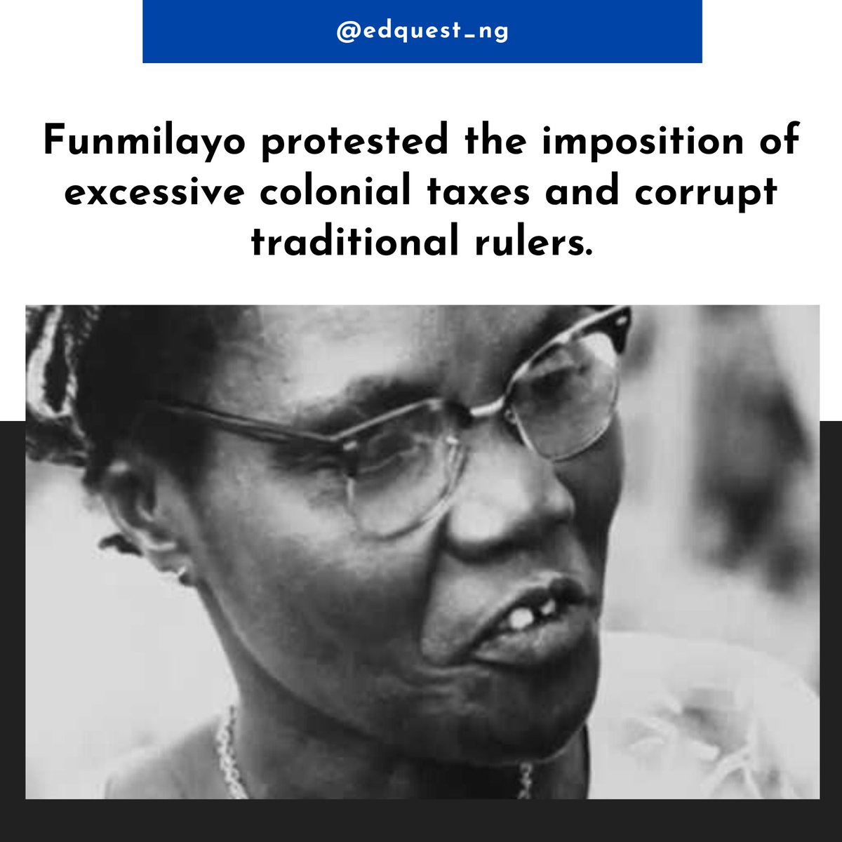 Many people remember Funmilayo Ransome-Kuti as the first Nigerian woman to drive a car but did you know she drove a king into exile?

#EdQuest #LearnWithEdQuest #FunmilayoRansomeKuti #Nigerianwomen #WCW