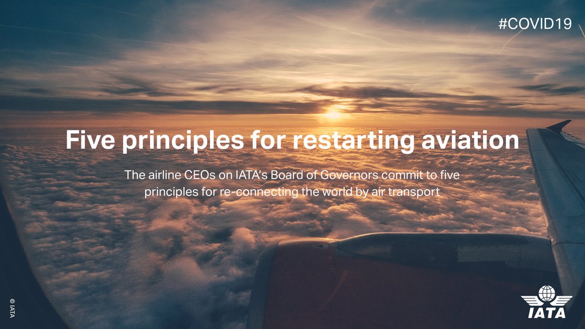[DECLARATION]: Five principles for re-starting #aviation

Today, the airline CEOs serving on <a href="/IATA/">IATA</a>'s Board of Governors commit to five principles for re-connecting the world by air transport. 

These principles are👇

For more information👉bit.ly/2ZjuYcA