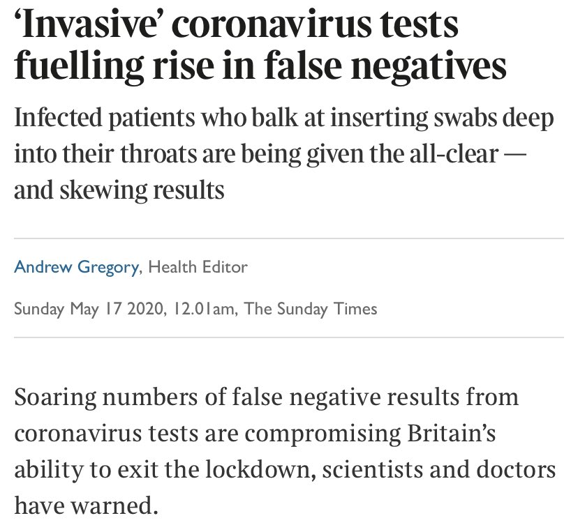 On 15/5,  @thetimes reported that “the number of false negative results from  #coronavirus swab tests could be as high as 30%” which would allow spread of  #COVID19 & “compromise UK’s ability to exit lockdown safely”.It may explain this graph:TESTING = upPOSITIVE TESTS = same